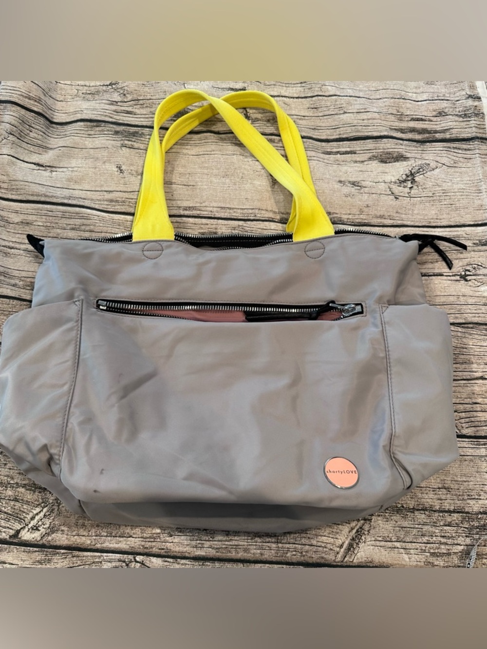 Shortylove Gray Tillie Tote Bag with Yellow Handles; Discontinued Colorway